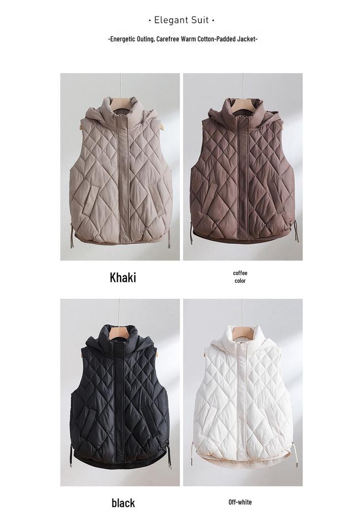 Gilet Trapuntato con Cappuccio Dimagrante Taglie Forti da Donna - Stile Coreano Autunno/Inverno 2025 Cotone Piumino
