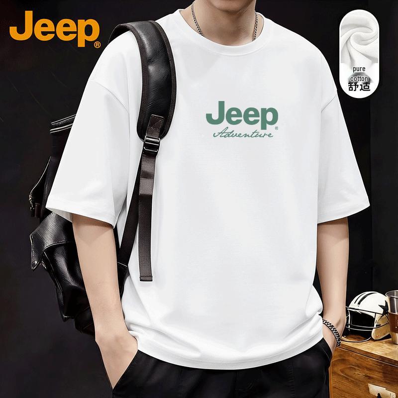 JEEP Men s Trendy Letter Print Pure Cotton Short Sleeve T-Shirt 3XL
