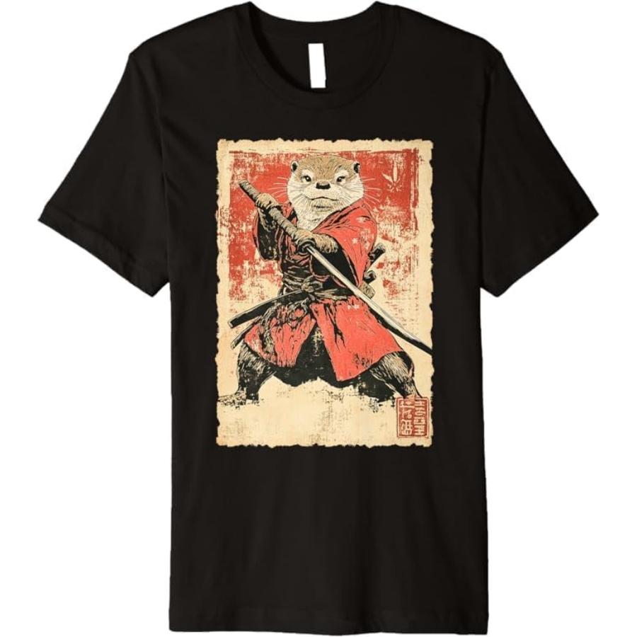Винтажное японское искусство Выдра Ниндзя Самурай Воин Катана Премиум Футболка Мали Мужская Женская Майка Толстовка Худи Лонгслив 110 Черный XXXXXL разноцветный