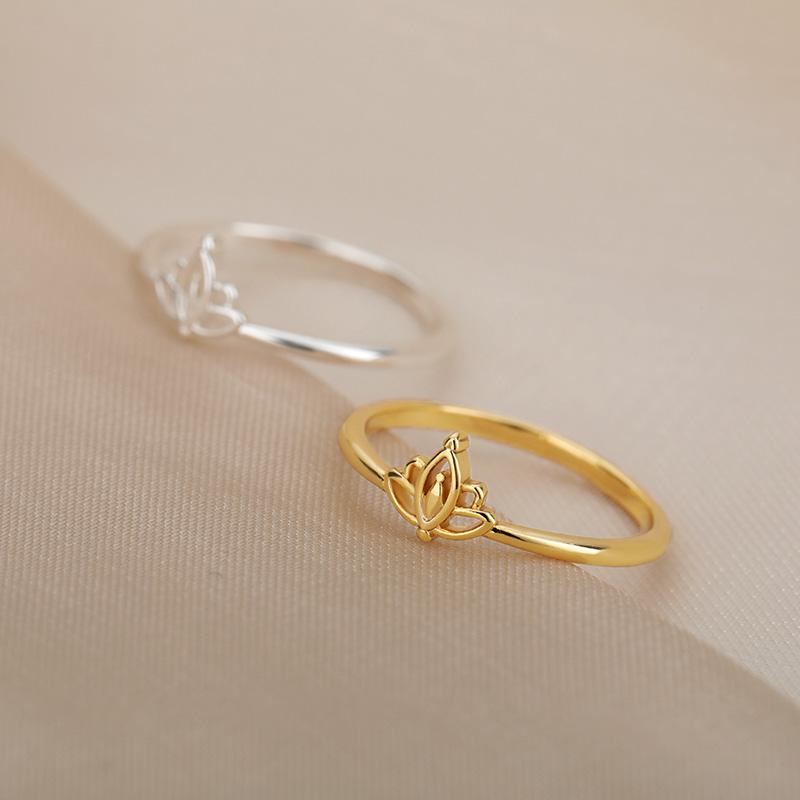 Inel Lotus Vintage la Modă pentru Femei Inel din Oțel Inoxidabil Elegant Auriu Logodnă Verighetă Bijuterii Bague Femme