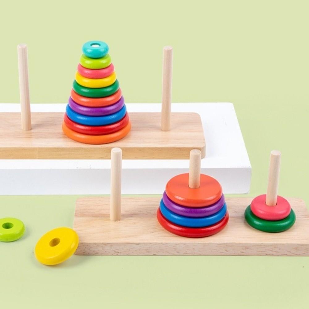 Classic Wooden Puzzle Stack Tower 10 Rings Mathematical Toy Educational Toys  Early Education