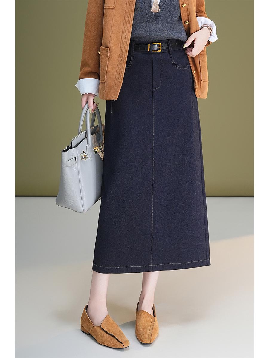 Korean High-Waist Midi Denim Skirt - Versatile A-Line with Slit XL джинсовый синий