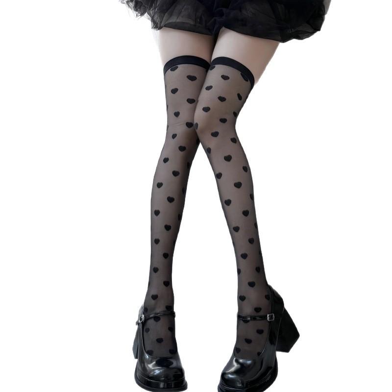 Japanese Love Knee Socks Female Cute And Thin Jk Thigh Socks Thin Transparent Big Love Long Tube Black Silk One Piece Generation