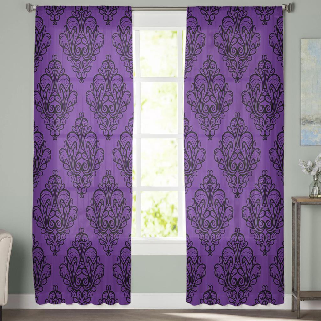 Indoor Tulle Curtains Pattern Texture Purple Girls Bedroom Exquisite Voile Curtain Living Room Kitchen Chiffon Fabric Curtains