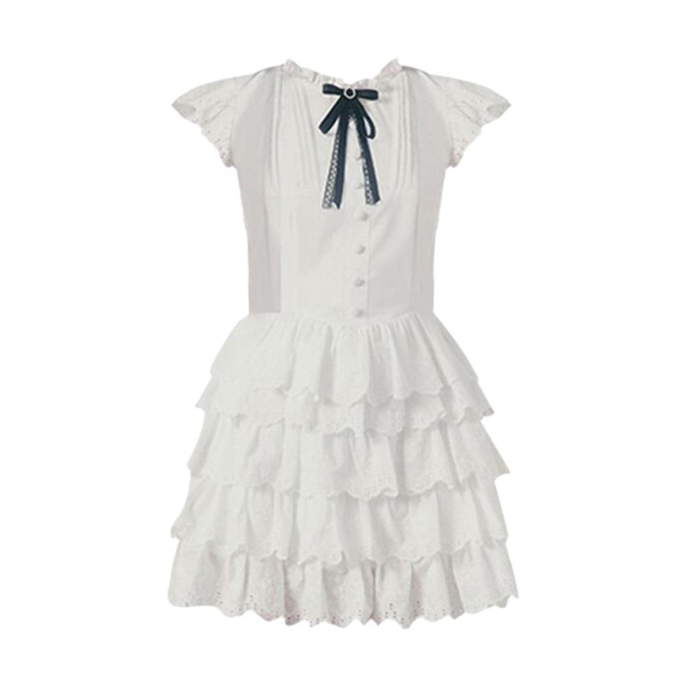 Small People Slim and Sweet White Puffy Short Skirts Bow Small Flying Sleeves Cake Dress Women Summer