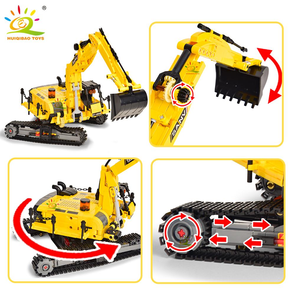 HUIQIBAO MOC Engineering Excavator Crane Truck Building Blocks Vehicle Car Bricks City Construction Toys For Children Boys