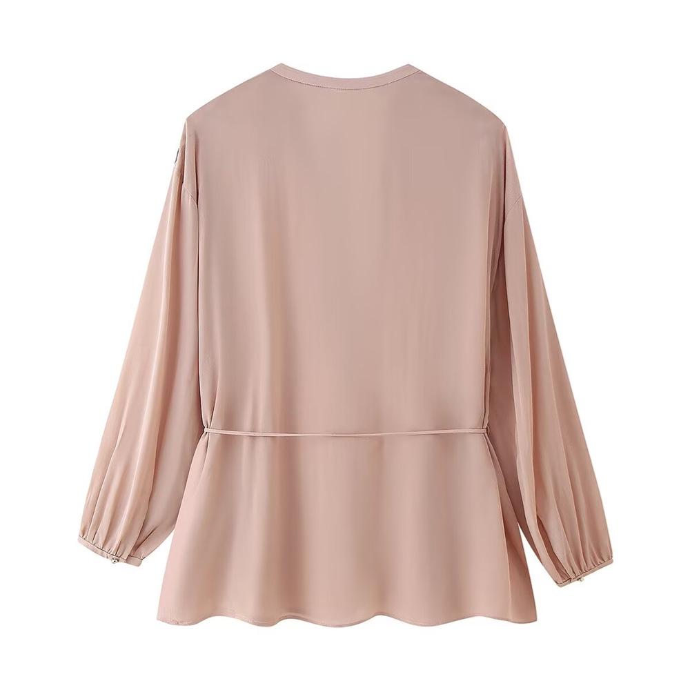 Spring/Summer 2025 Women's Simple Loose Shirt with Gold Buckle Belt