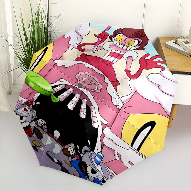 

1pc Pink Panther & Cuphead Outdoor Umbrella - Automatic Opening/Closing, Portable 3-Fold Design with 8-Bone Iron Frame - Perfect Gift for Fans, Travel