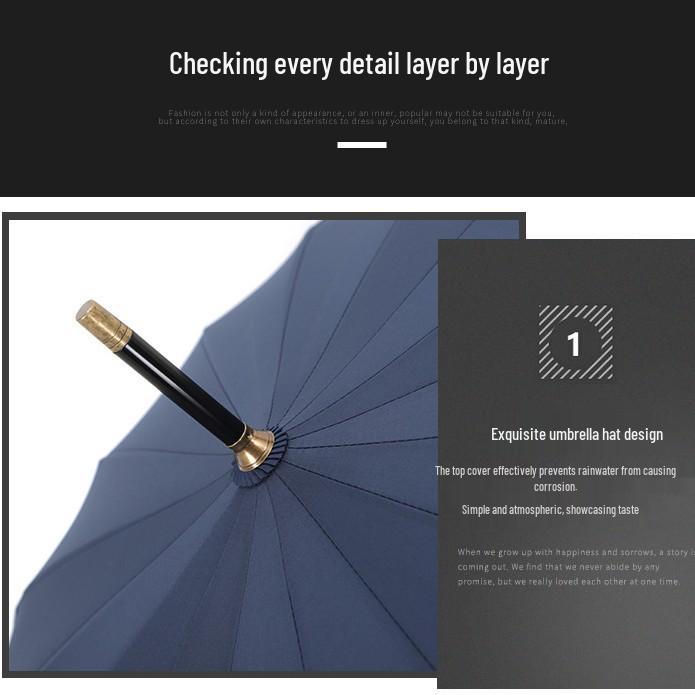 Men's Luxury Windproof 16-Rib Wooden Handle Golf Umbrella