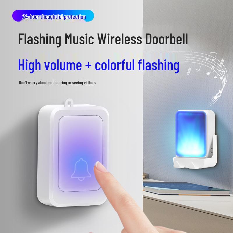 Wireless Battery-Powered Doorbell with Strong Flash, Service Call Button for Hearing Impaired and Elderly, Optional Mute Function.
