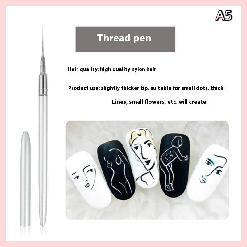 

Кисть для детализации для дизайна ногтей, маникюра 7/9/11/15/20 мм, инструмент для рисования линий, серебряный набор кистей-лайнеров для нейл-арта, 5 размеров