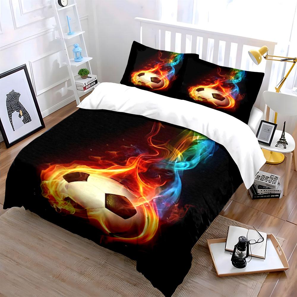 Flaming soccer ball design. Bedding sets Duvet cover sets Duvet covers Pillowcases(1 * Duvet Cover 2 * Pillowcases without duvet insert)