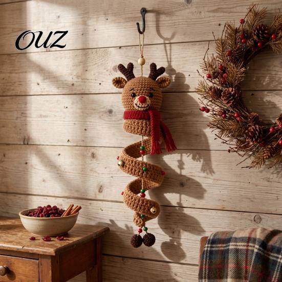 DIY Spiral Ornament Craft Christmas Crochet Kit, 3D Reindeer Hanging with Beginner Supplies Yarn And Beads, Seasonal Handmade Decoration for