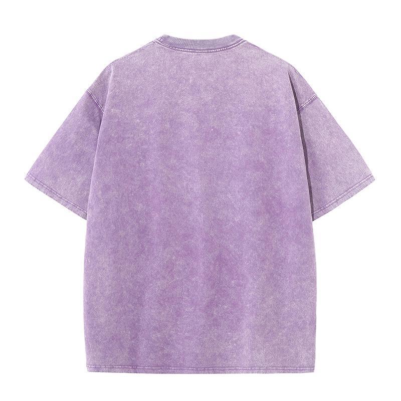 [230g Washed Oversized Distressed Drop Shoulder T-shirt] Cross-Border Trendy European & American Print.