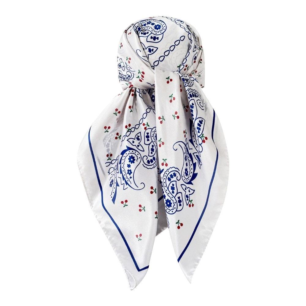 70/90cm Paisley Hijab Satin Scarf Shawl New Headwraps  Hair Accessories Blue-90CM