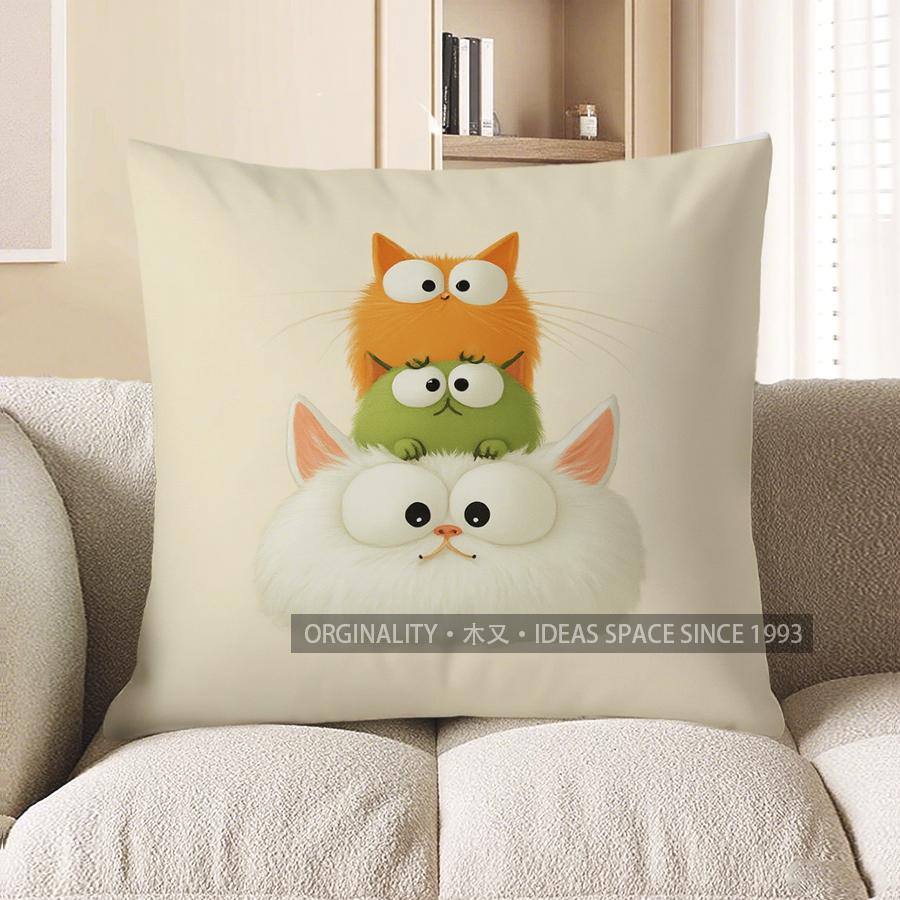 Домашний Декор Милые Анимированные Кошки Наволочка Для Дома Узорчатая Наволочка Подходящая Для Дивана Спальни Автомобиля 40x40cm
