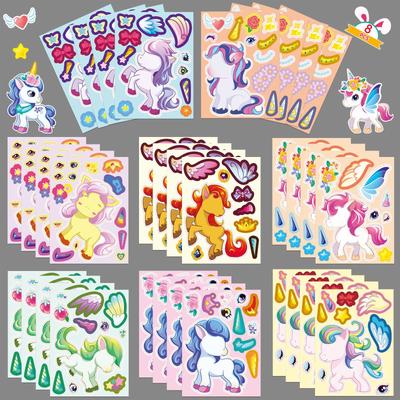 8 Models/pack of Unicorn Face Swap Set Stickers Cartoon Cute Children's Baby Puzzle Early Education Puzzle Stickers