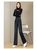 Women's 2025 Wide-Leg Elastic High-Waist Jeans, Velvet-Lined, Thickened for Autumn/Winter