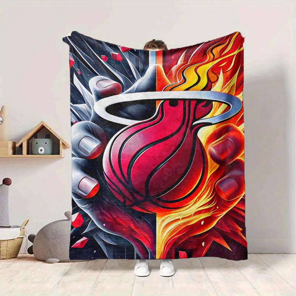 1pc Basketball Fire Blanket, Lightweight Flannel Throw Blanket for Sofa, Bed, Travel, Camping, Living Room, Office, Couch036