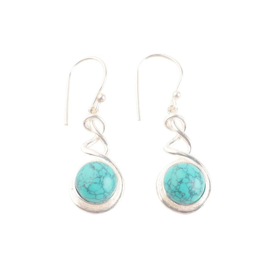 Genuine Blue Turquoise 925 Sterling Silver Drop & Dangle Hook Earrings 1.67" CE-14-27