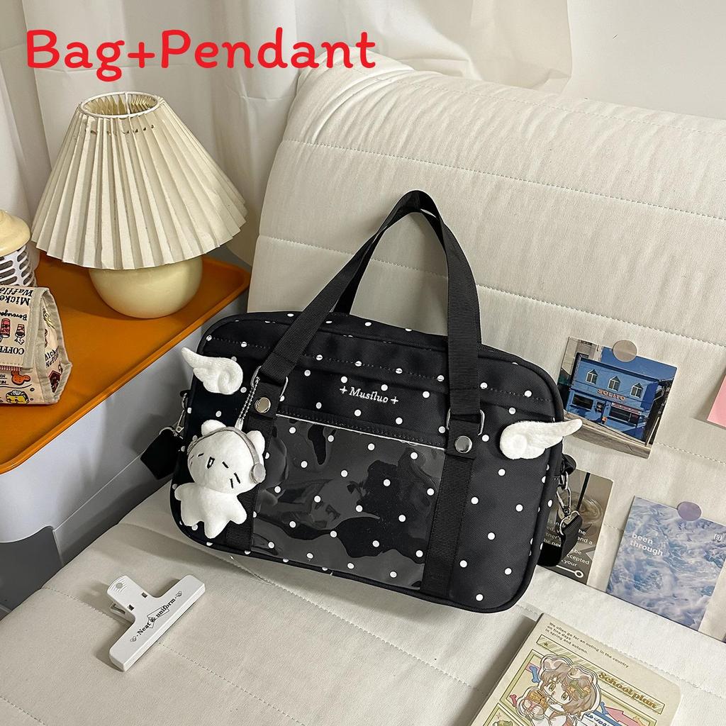 Style Polka Dot Tote Bag With Durable Nylon And Zipper Closure For School And Leisure