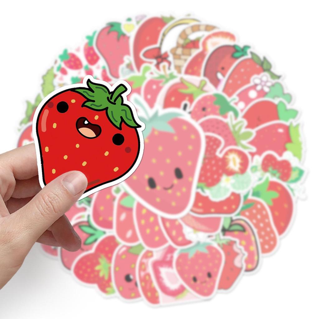 50pcs Strawberry Graffiti Cartoon Fruit Stickers for DIY Skateboard, Luggage, Guka Diary.