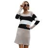 Casual Fashionable and Elegant Autumn and Winter Women's Loose Color Blocking Long Sleeve Bottom Sweater Dresses
