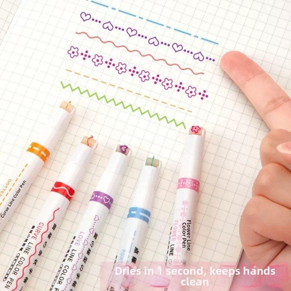 6Pcs/Set Creative Flower Shaped Curve Liner Pen 6 Colors Curve Liner Marker  Art Contour