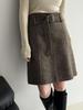 Damen Retro High-Waist Schlankmachender Wollrock mit Gürtel - Winter Vielseitiger Stil (Kurz)