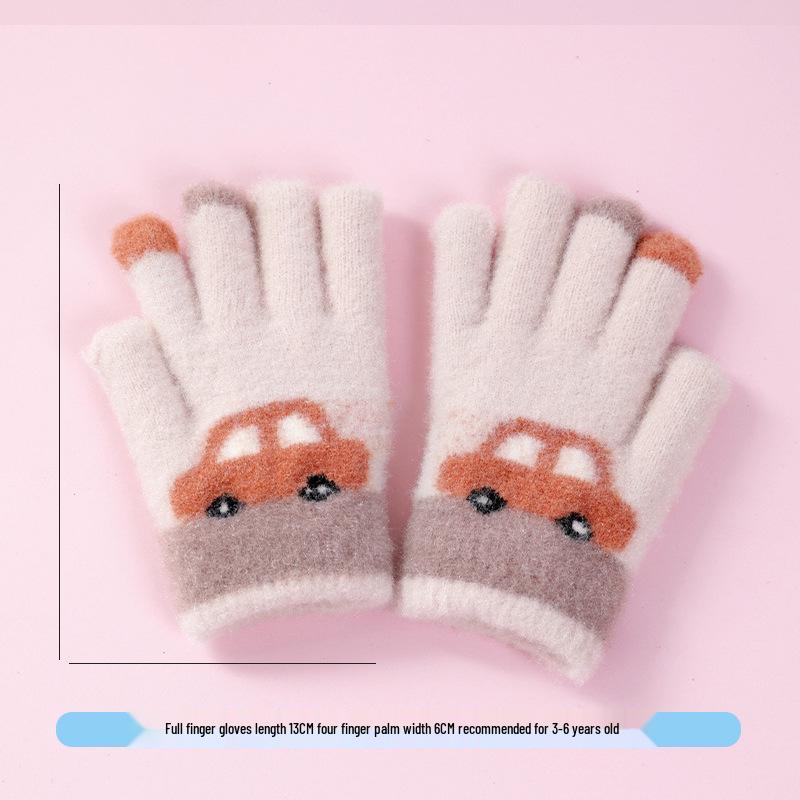Warm Plush Five-Finger Winter Gloves for Boys and Girls (0-12 Years)