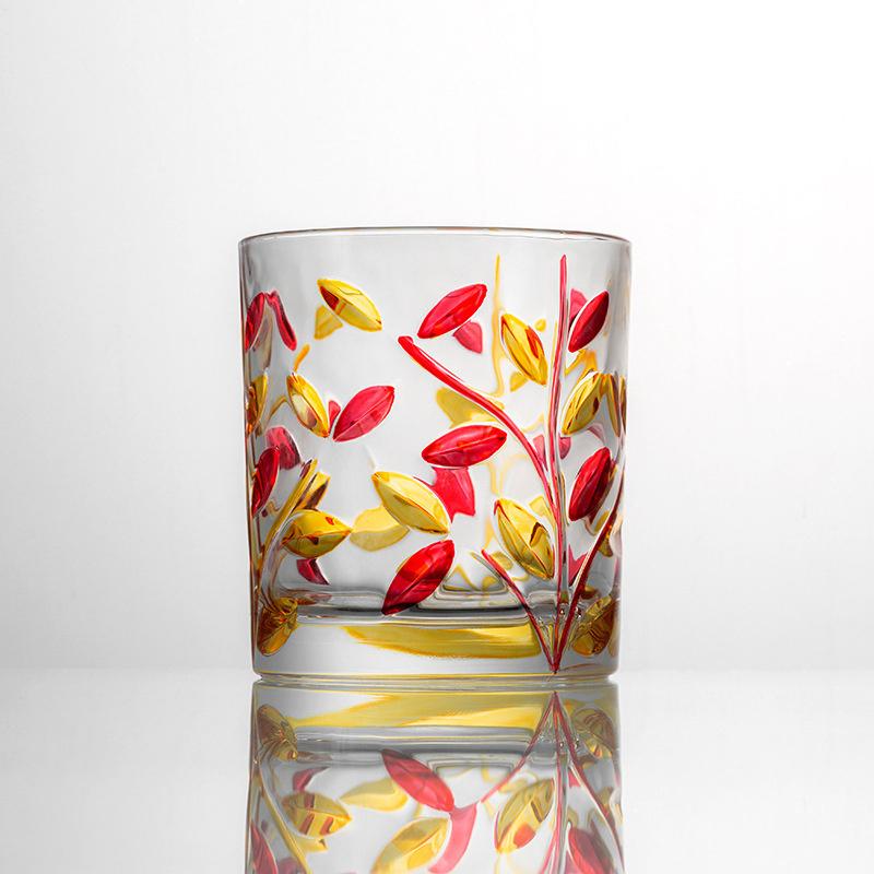 Design By Zecchin Murano Italy Art Multi-Color Glass Liquor Tumbler Colorful Relief Hand Painted Leaf Whiskey Cup Wine Glasses 250-350ml