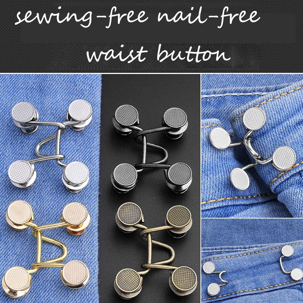 5-Set Metal Waist Buckle Extender for Jeans Adjustable Waist Extender Button for Pants Waist-in Button Nail-Free Detachable Button for Jeans Waist