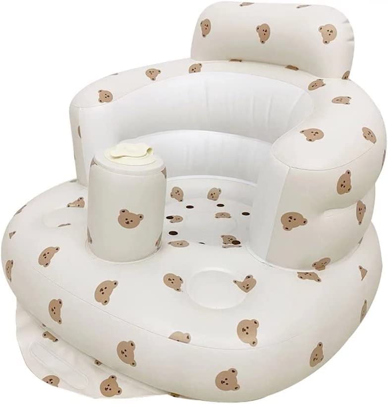 

HIKOTO Baby Bath Chair, Baby Bath Chair for Bathtime and Meals, Foldable, Inflatable, Portable, Fluffy Shower Chair for Sitting and Training (Bear)