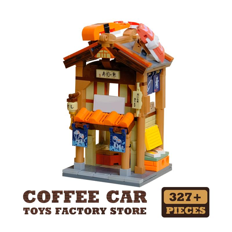 Japanese Style Shop MOC Bricks Sets City View Sushi Store Building Blocks Toys Hot Spring Cabin Model Adult Kids Birthday Gifts