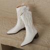 Fashion Autumn Winter Split Leather Women Boot Fashion Embroidery PointedToe Boots for Women Mid-calf Boots Botines Mujer Knight Boots