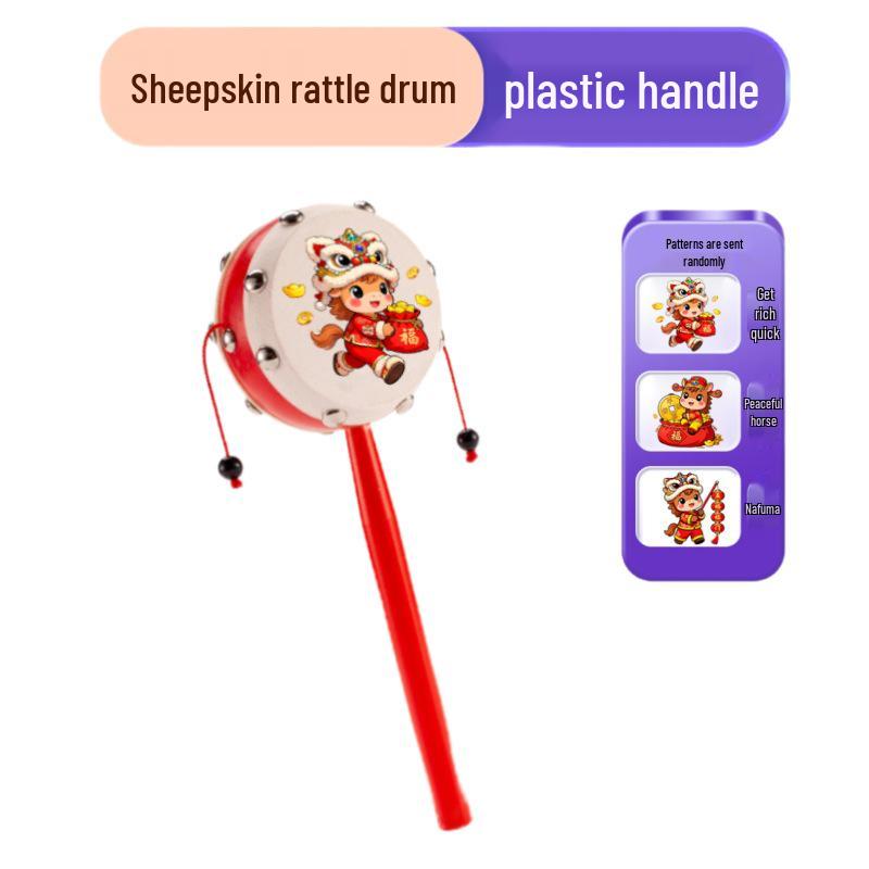 Wooden Sheepskin Baby Rattle Handheld Wave Drum for Newborns and Toddlers