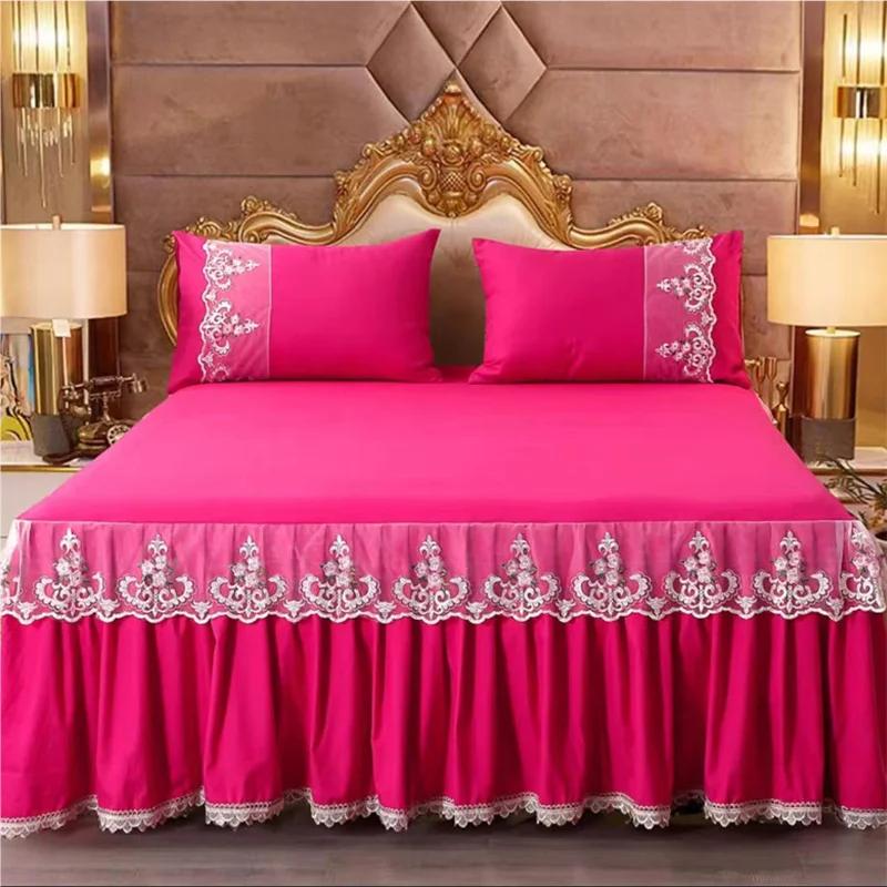 Bedspread Ruffle Lace Exquisite Embroidery Bed Skirt  Anti Slip Princess Bed Cover 1.5/1.8/2 M Bed Dust Cover