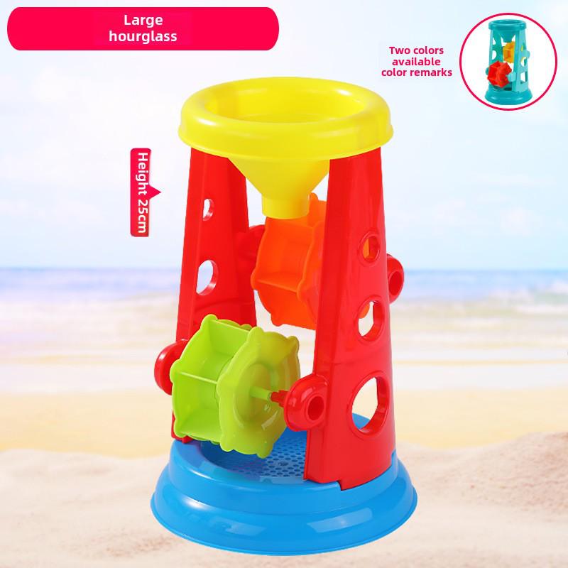 Strandspielzeug-Set für Kinder: Sandwerkzeuge, Sanduhr, Spielzeugauto und Eimer