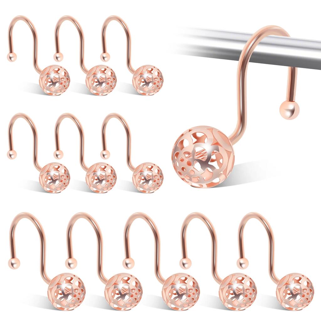 12Pcs Shower Curtain Hooks Metal Anti Rust Hooks Bathroom Accessories Shower Curtain Rings Decorative Hooks for Bathroom Home