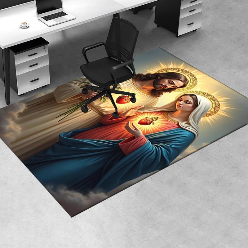 1pc Sacred Heart,Virgin Mary,Jesus Christ Office Carpet Soft Polyester Entrance Carpet Washable Non