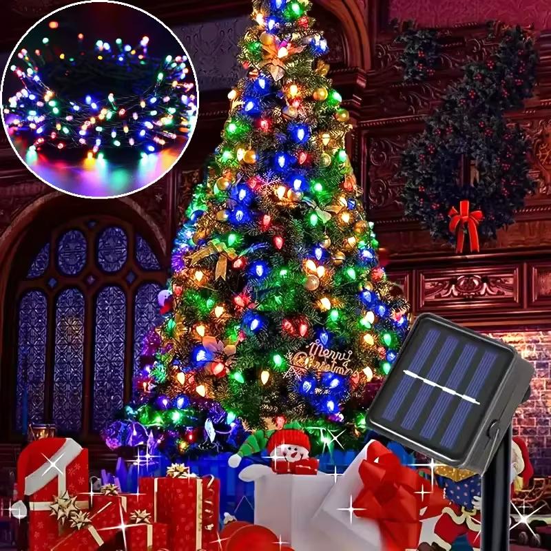 Solárne LED reťazové svetlá 50/20 LED IP65 Vodotesné 8 režimov Vianočné svetielka pre vonkajšiu záhradu Vianočnú párty Svadobnú dekoráciu