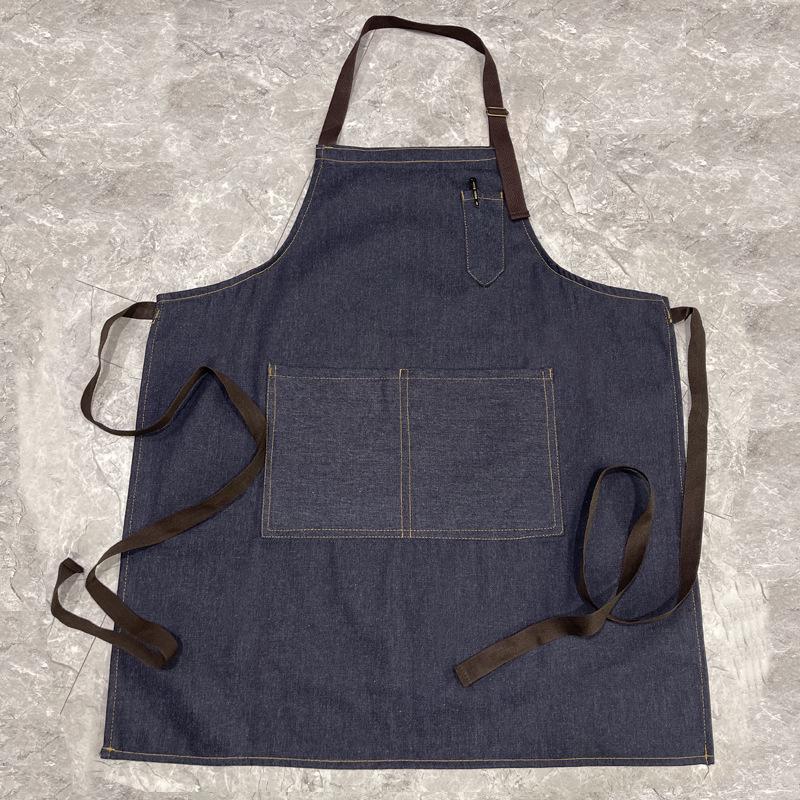 

Моющийся джинсовый рабочий фартук из 100% хлопка, износостойкий парикмахерский фартук с регулируемой пряжкой 70x80 cm темно-синий