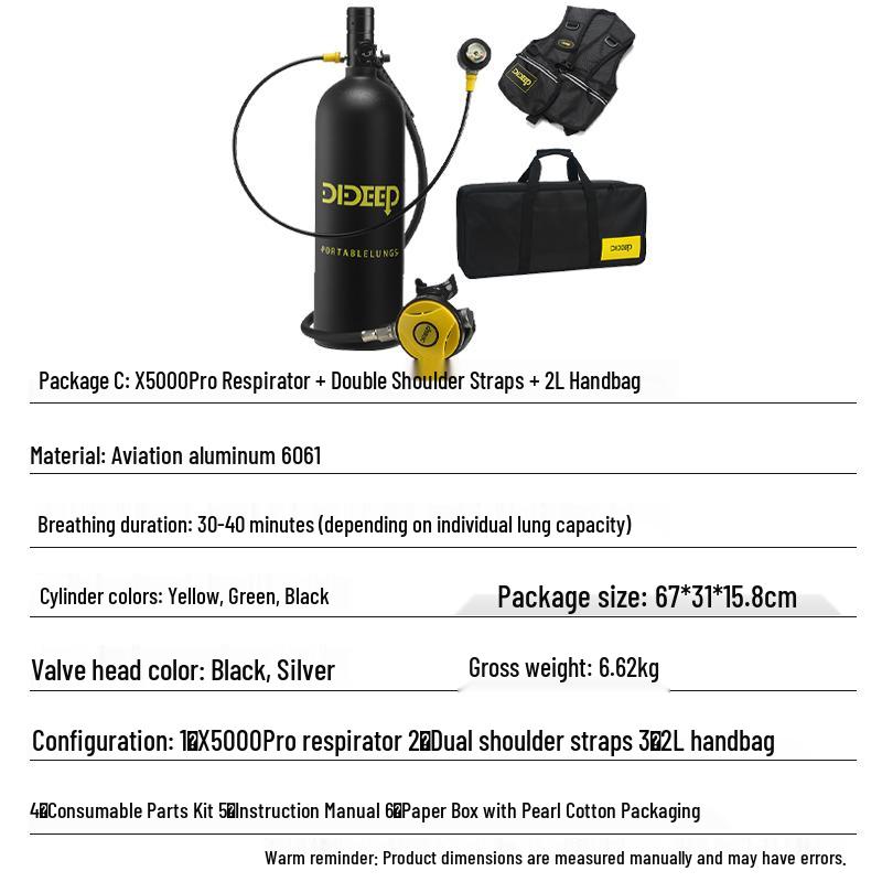 DIDEEP X5000Pro 2L Mini Scuba Diving Oxygen Tank System