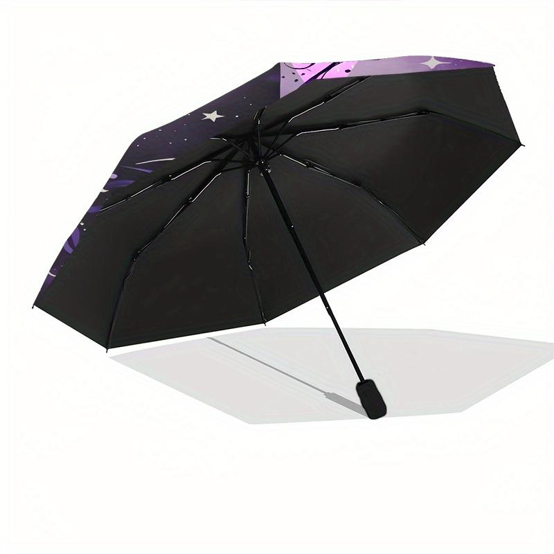 Butterfly, Cosmic Automatic Folding Umbrella 8 Ribs, Durable Iron Frame, Bright Color Pattern Compact Travel Umbrella, Suitable for Outdoor