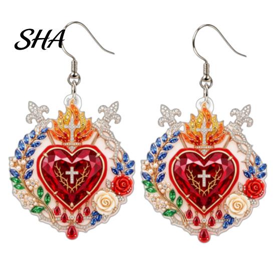 Lovely Appearance Earrings 1 Pair Faux Crystal Heart Earrings, Red Baroque Drop Earring, Women Large Dangle Victoria Halloween Jewelry Accessory 1 Pair