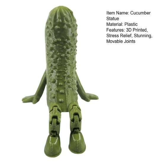 3D Printed Pickle Cucumber Statue Funny Hinged Cucumber Vegetable Desktop Ornament with Movable Joints Stress Relief Toy for Home Office Executive