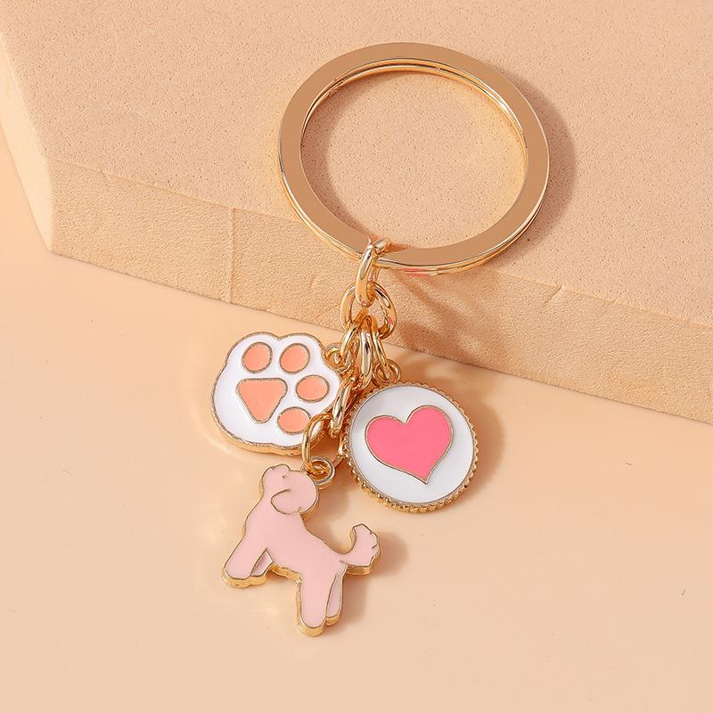 Cartoon Animal Dog Keychain Enamel Love Heart Charms Keyrings for Car Key Souvenir Gifts for Women Men Handbag Key Chains