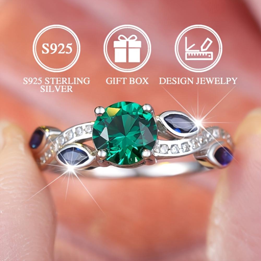 Elegant S925 Sterling Silver Irregular Round Green Zircon Engagement Rings for Women Fashion Wedding Jewelry