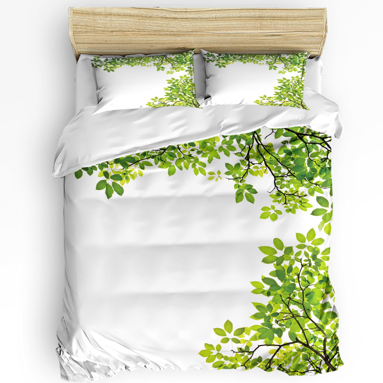 Jmg Household Supplies Unisex Green Eucalyptus Leaves Plant 3Pcs Bedding Set For Bedroom Double Bed Home Textile Duvet Cover Quilt Cover Pillowcase