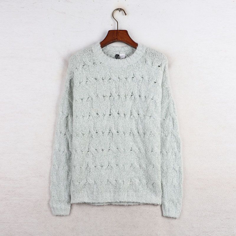 

Fall and Winter New Arrival Export H Home Idle Style Cable Stitch round Neck Sweaters Women s Clothing Easiest for Match Minimalist Outerwear Top Light blue L: Bust size 136